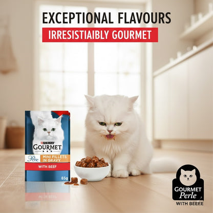 GOURMET Perle Mini Fillets in Gravy Wet Cat Food - 85g Multipack (26 Pouches)