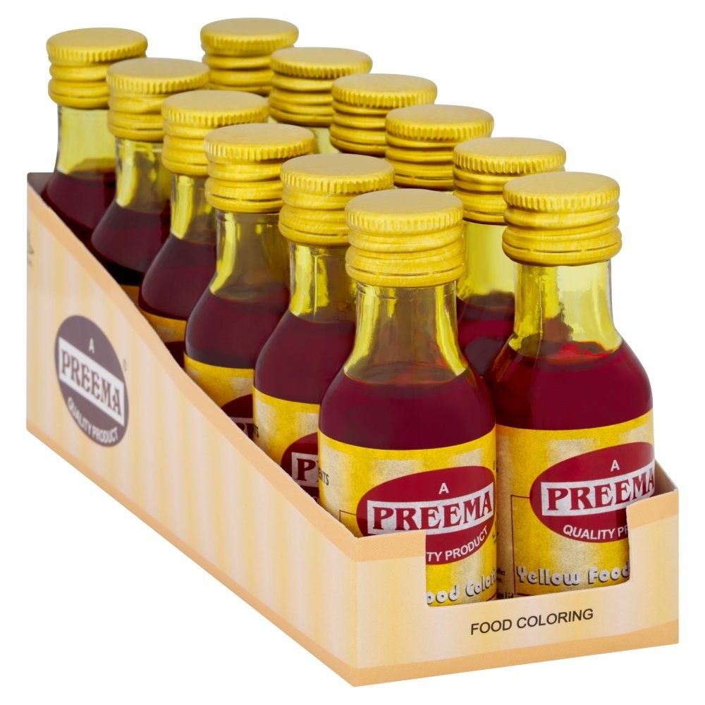 12 x 28ml Preema Yellow Food Coloring Pack - Halal, Vegetarian & Non-Alcoholic