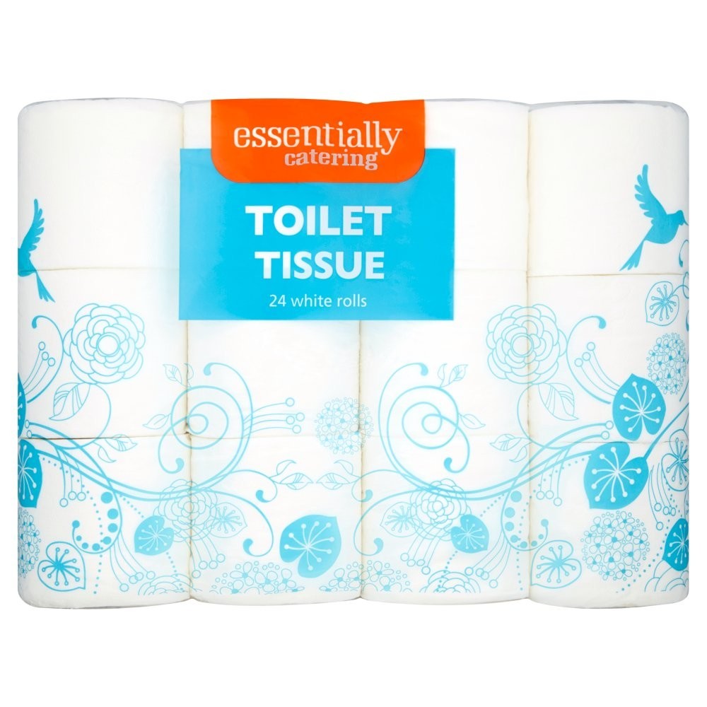 x 24 Rolls Essentially Catering Toilet Tissue Rolls 2 Ply White Bulk Pack