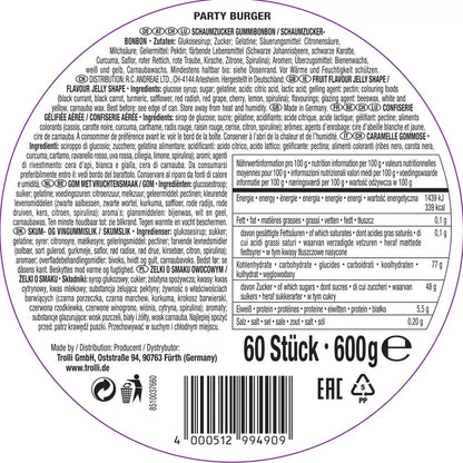 Pack of 60 Trolli Party Burger Mini Sweets – Gluten & Lactose Free Gummy Candy