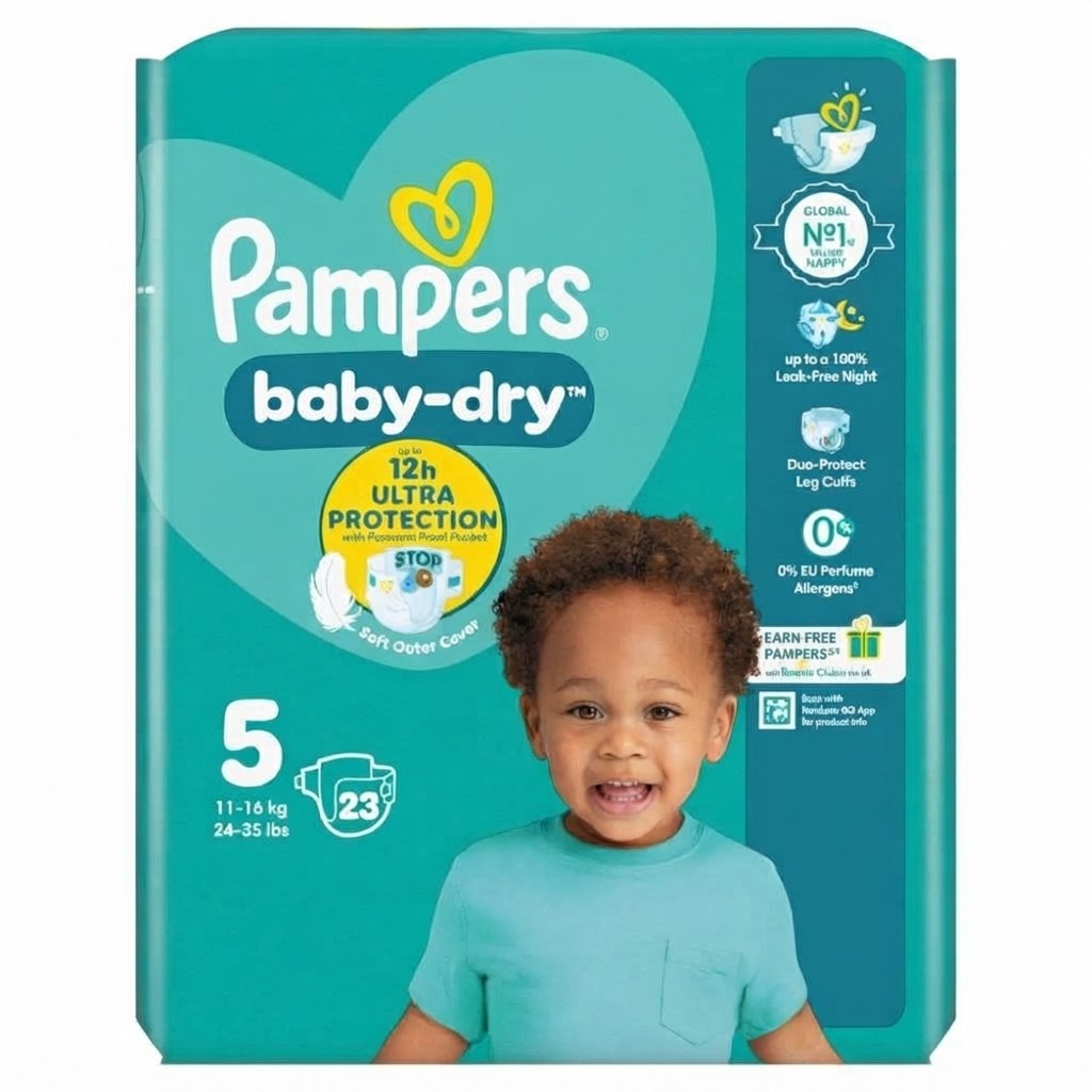 4x 23s Pampers Baby-Dry Size 5 Nappies 12h Ultra Protection