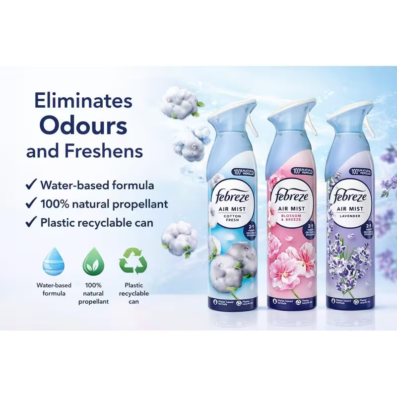 Febreze Air Freshener Room Spray 185ml x 8 Pack Odour Eliminator Aerosol Freshen
