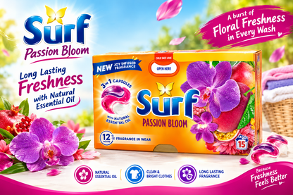 15 Wash × 4 Surf 3 in 1 Laundry Washing Detergent Capsules Passion Bloom