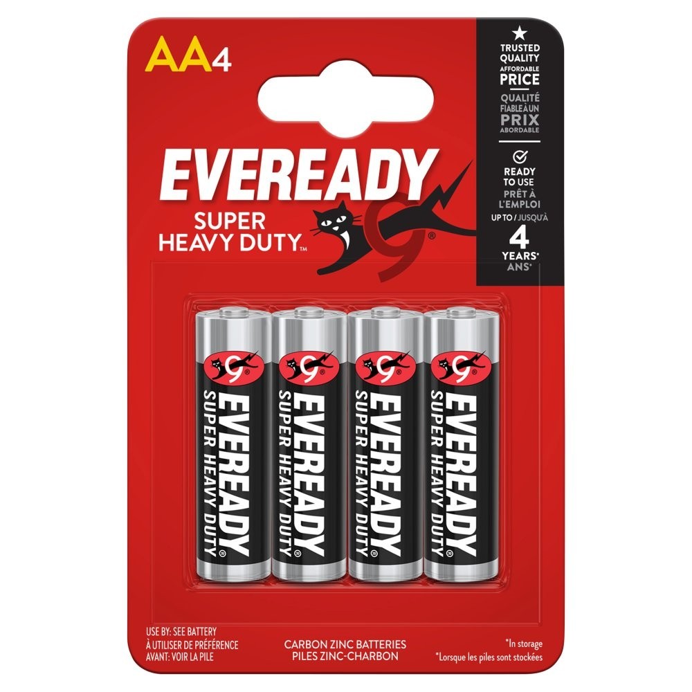 Eveready Super Heavy Duty AA Batteries 4 Pack 1.5V Carbon Zinc Double