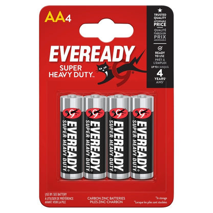 Eveready Super Heavy Duty AA Batteries 4 Pack 1.5V Carbon Zinc Double