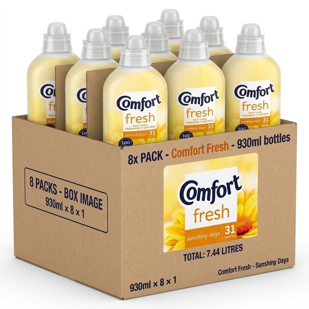 8 Pack 930ml Comfort Fresh Sunshiny Days Fabric Conditioner Softener 248 Washes