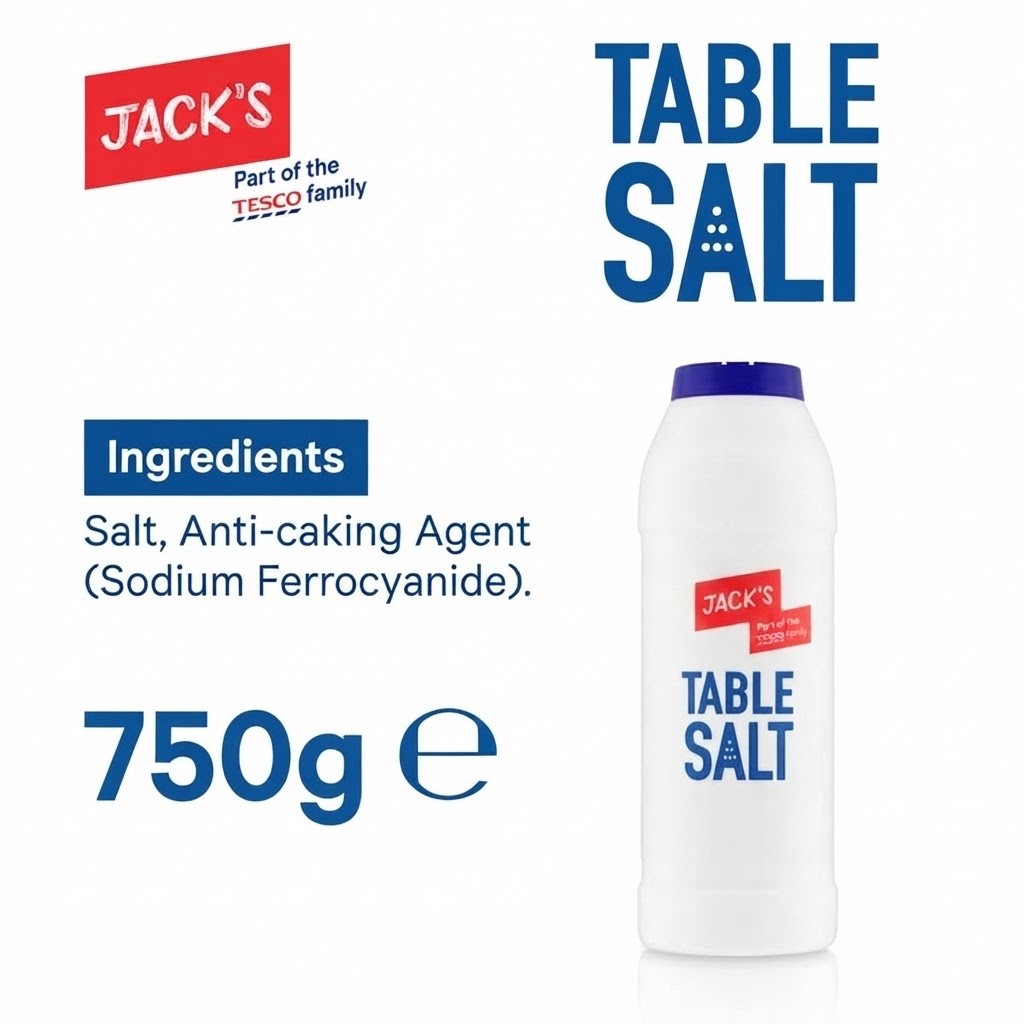 6 x 750g Jack's Table Salt - 750g Pure Seasoning Cooking Baking Salt