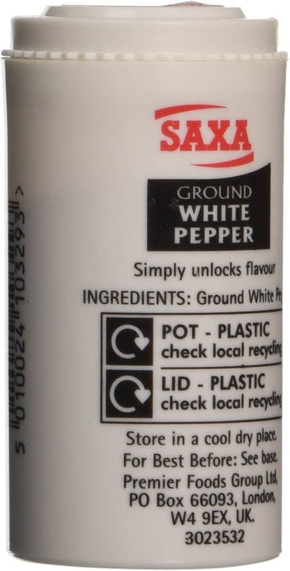 12 x 25g Saxa Ground White Pepper Plastic Pot | Simply Unlocks Flavour