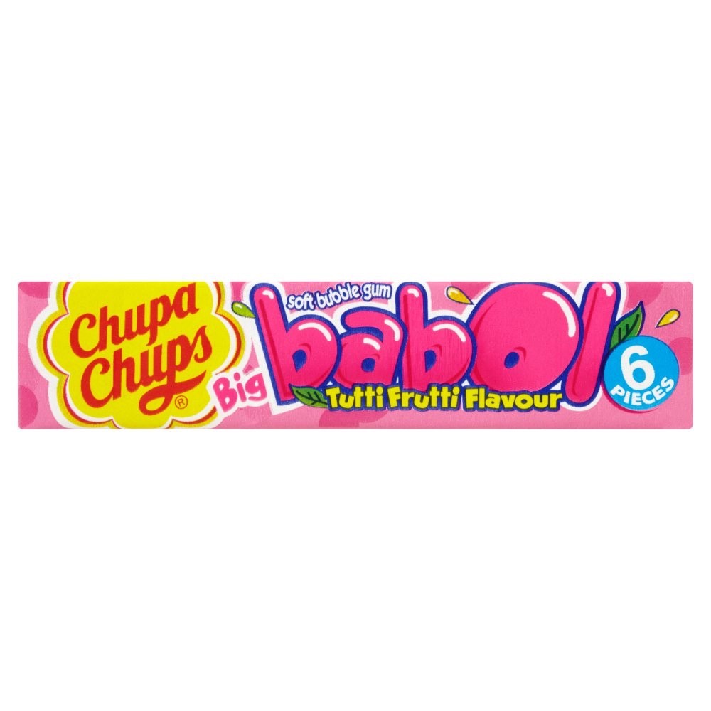 20 Packs x 28g Chupa Chups Big Babol Tutti Frutti Soft Bubble Gum - 6 Pieces