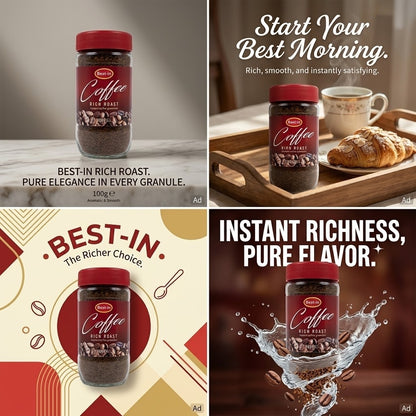 6 x 100g BestIn Instant Coffee Jar Pack - Rich & Smooth Everyday Coffee