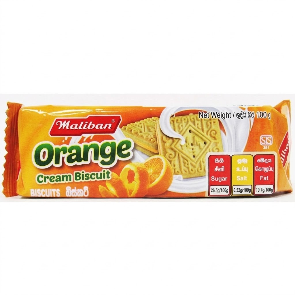 Maliban Orange Cream Biscuits 100g x 15 Pack - Zesty Orange Filled Biscuits