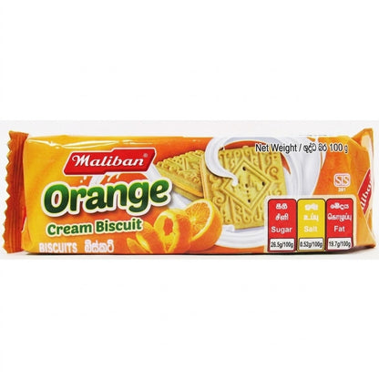 Maliban Orange Cream Biscuits 100g x 15 Pack - Zesty Orange Filled Biscuits