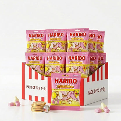 HARIBO Milkshakes,Happy Cola Zing,Fizzy Jelly Sweets Pack of 12 x 140g