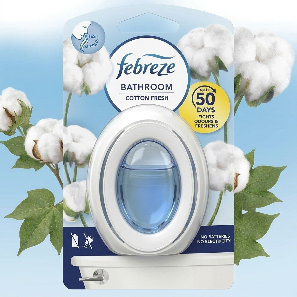 8x Febreze Bathroom Air Freshener Device Cotton Fresh Up To 50 Days