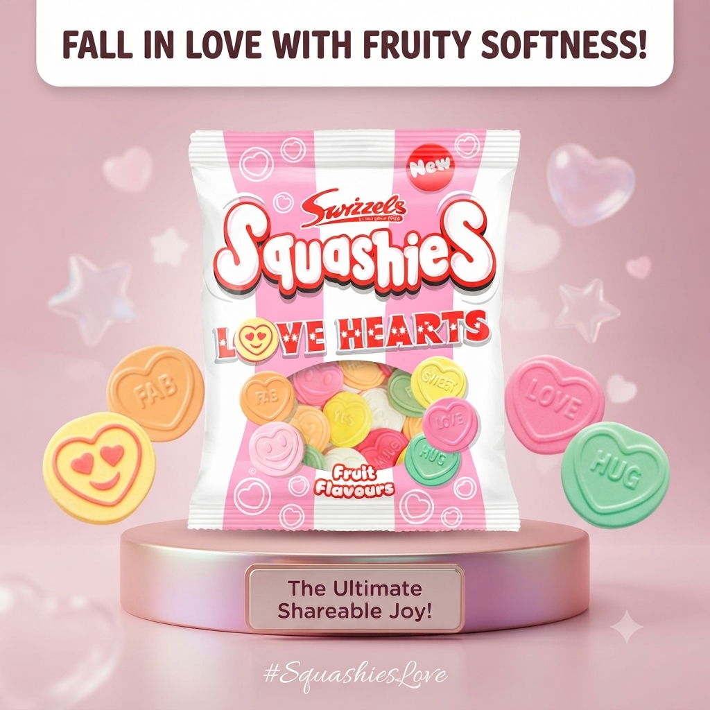 Swizzels Squashies Love Hearts 120g x 12 Bulk Box Soft Gummy Sweets Free