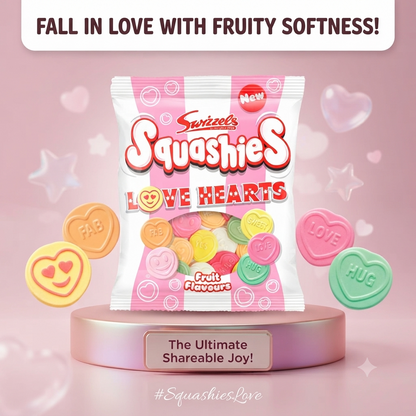 Swizzels Squashies Love Hearts 120g x 12 Bulk Box Soft Gummy Sweets Free