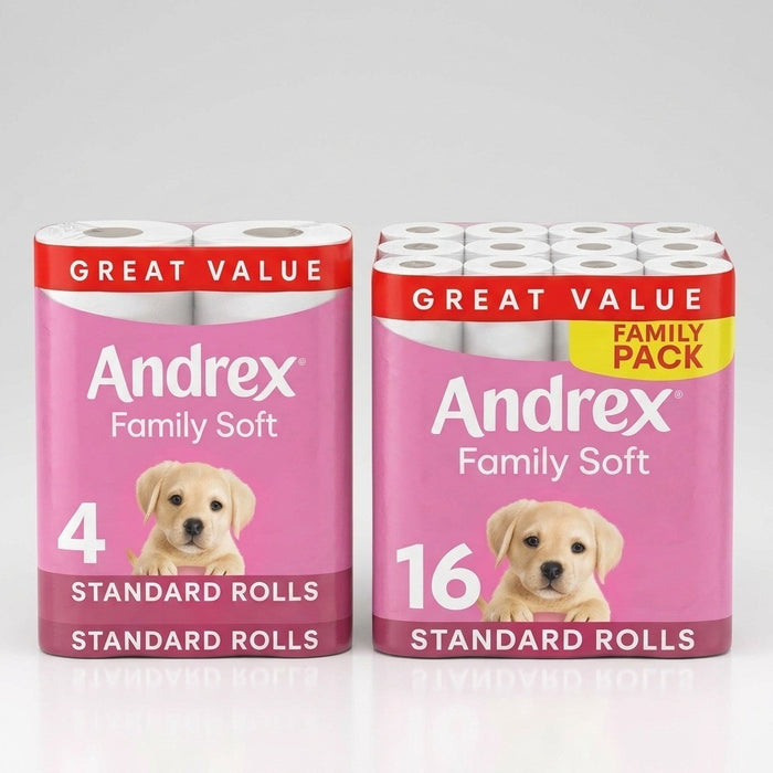 4 / 16 Rolls Pack Andrex Family Soft Toilet Tissue Soft Loo Paper White
