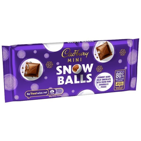 20 x 110g Pack Cadbury Dairy Milk Mini Snowballs Bar Christmas Festive Chocolate