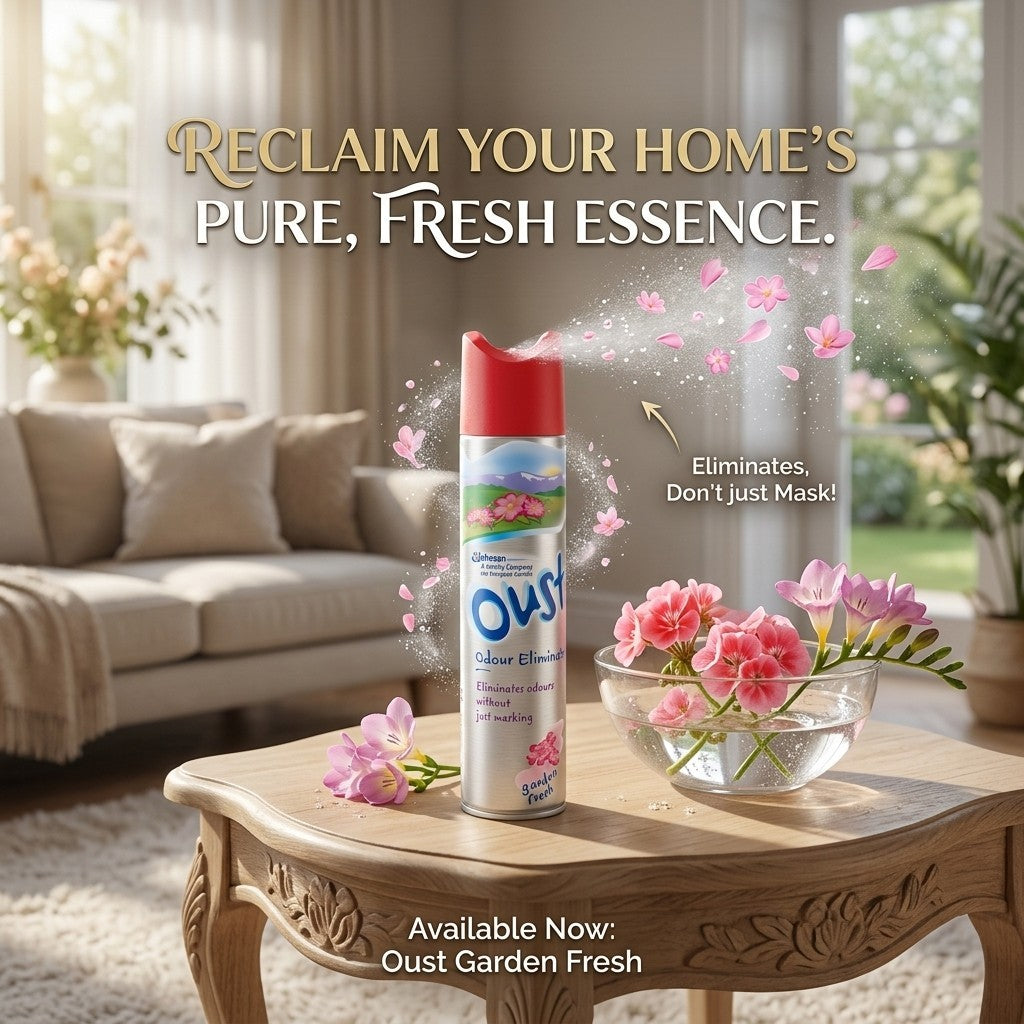 12x Oust Odour Eliminator Aerosol Spray Garden Fresh Air Freshener 300ml