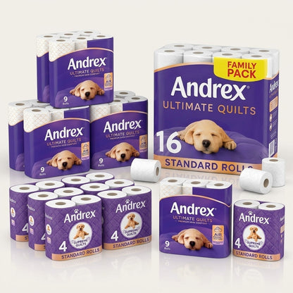 3 Ply 4 / 9 / 16 Pack Andrex Ultimate Quilts Toilet Tissue Bulk Loo Roll Paper