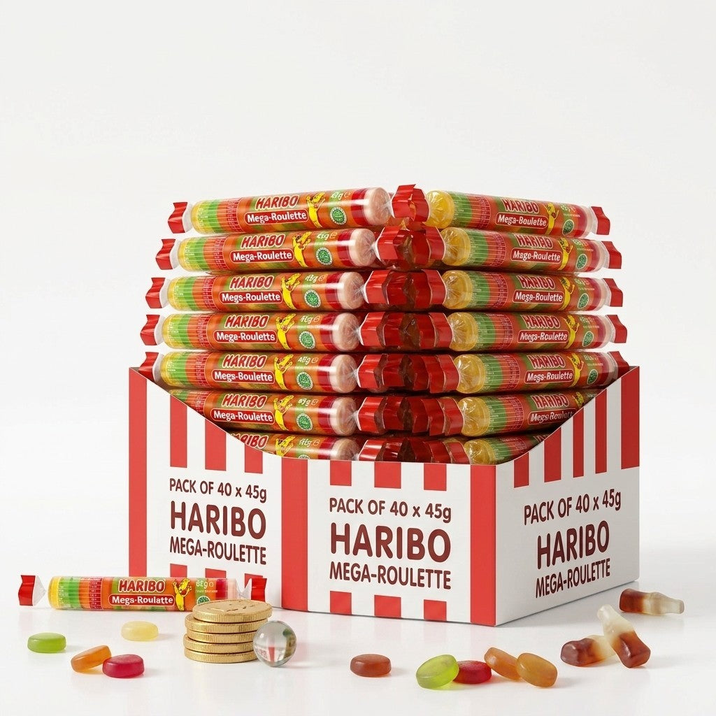 HARIBO Mega Roulette Jelly Fruit Sweets Pack of 40 x 45g