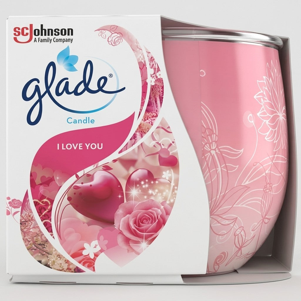 6 x Glade Scented Candle I Love You Rose & Floral Fragrance Glass Jar Gift Set
