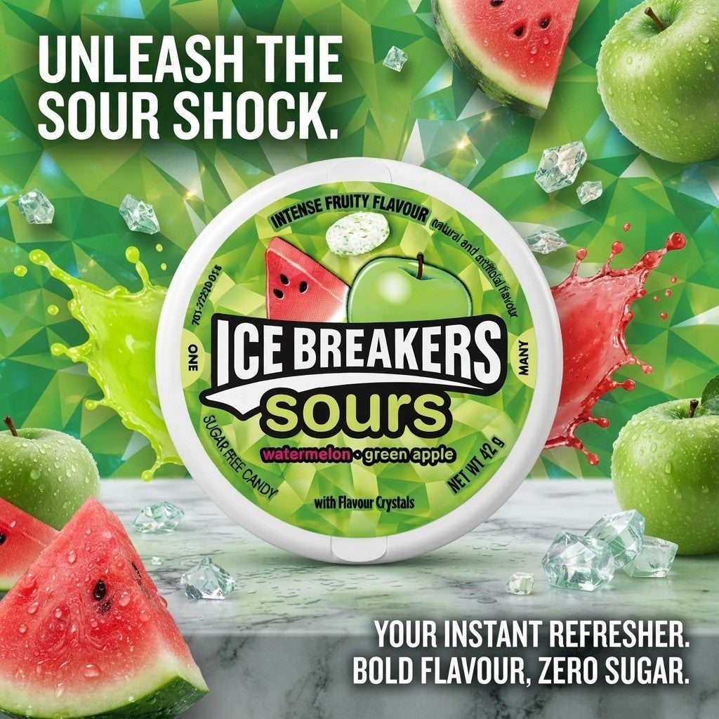 8x 42g Ice Breakers Sours Watermelon & Green Apple