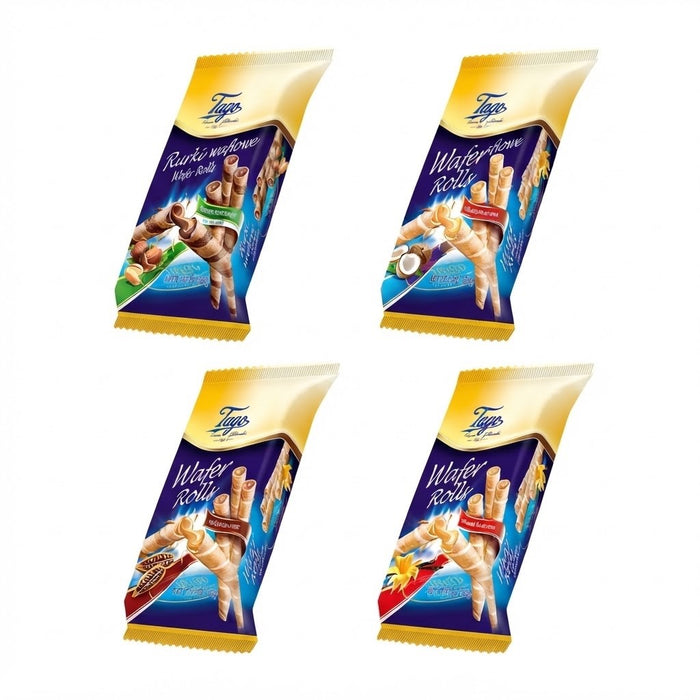 150g x 30 Tago Wafer Rolls Bulk Buy Coconut, Vanilla, Nut & Cocoa Cream Flavours