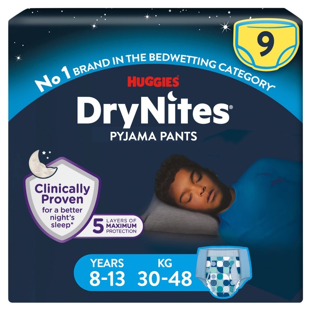 3x 9s Huggies DryNites Bedwetting Pyjama Pants Boy Age 8-13 (30-48kg)