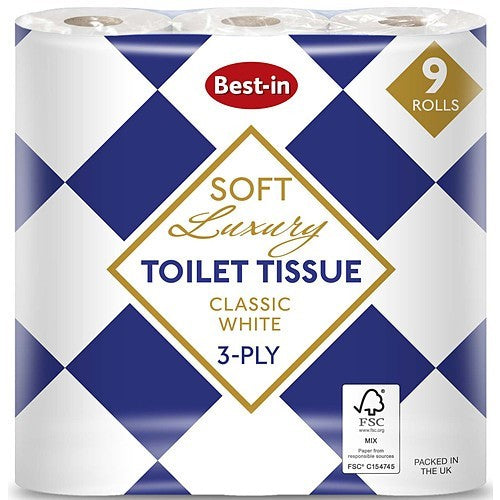 3 Ply 40 / 45 Pack Bestin Luxury Toilet Tissue White Bulk Quilted Loo Roll Paper
