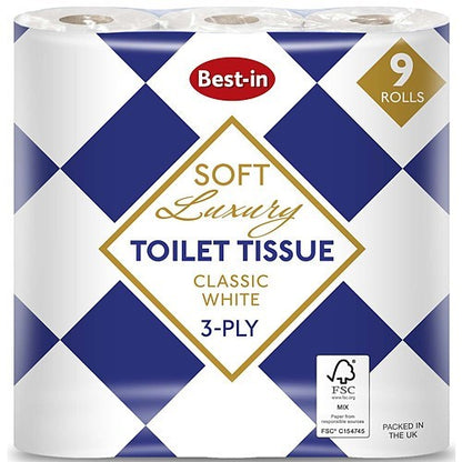 3 Ply 40 / 45 Pack Bestin Luxury Toilet Tissue White Bulk Quilted Loo Roll Paper