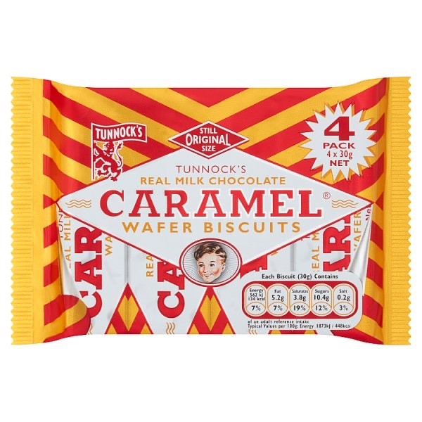 20 x 4 x 30g Pack Tunnock's Real Milk Chocolate Caramel Wafer Biscuits Snacks