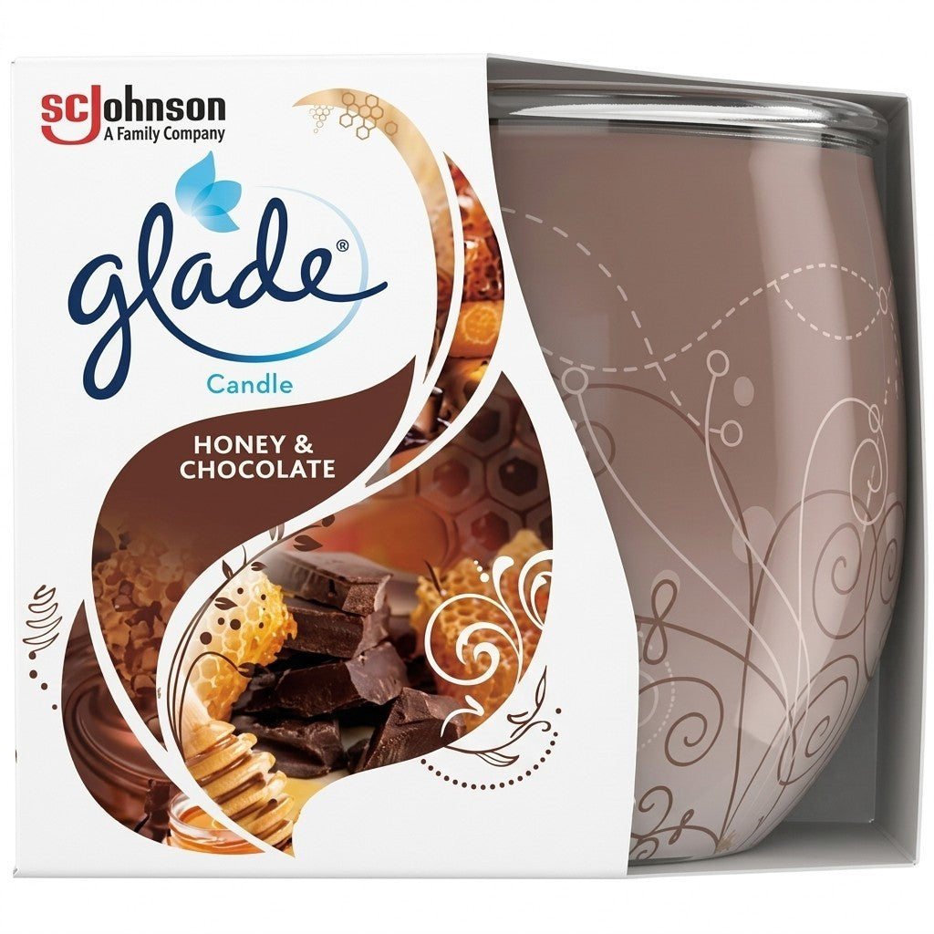 6 x Glade Scented Candle Honey & Chocolate Rich Sweet Fragrance Glass Jar