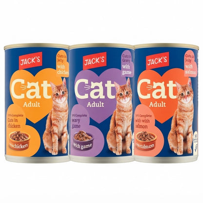 12x 415g Jack's Adult Cat Food Wet Canned Meat Cuts Jelly Gravy