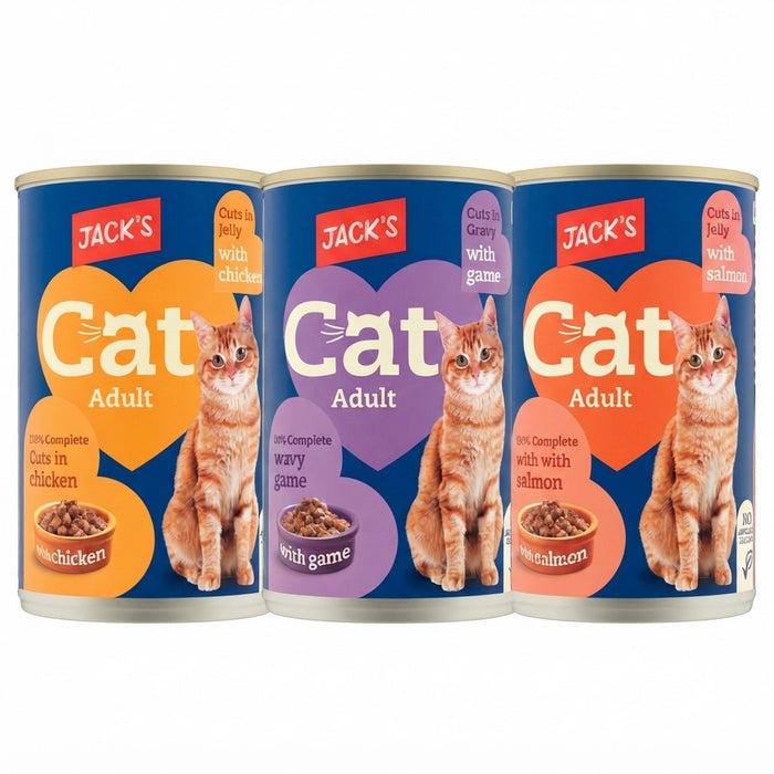 12x 415g Jack's Adult Cat Food Wet Canned Meat Cuts Jelly Gravy