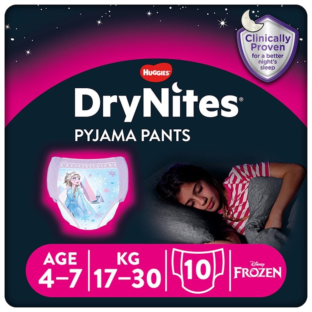 3x 10s Huggies DryNites Bedwetting Pyjama Pants Girl Age 4-7 (17-30kg)