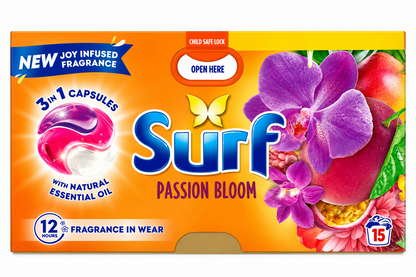 15 Wash × 4 Surf 3 in 1 Laundry Washing Detergent Capsules Passion Bloom