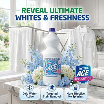 Pack of 6 x 1L (6 Litres Total) | ACE Ultra For Whites Laundry Bleach