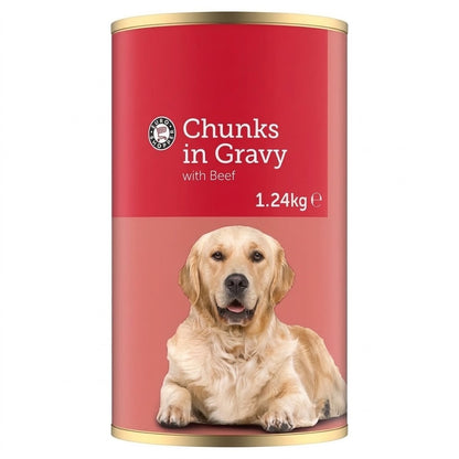6 x 1.24kg Packs Euro Shopper Chunks in Gravy with Beef Adult Dog Wet Food Can