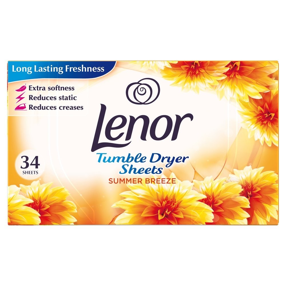 34 Sheets x 6 Lenor Fabric Tumble Dryer Sheets Summer Breeze - Bulk
