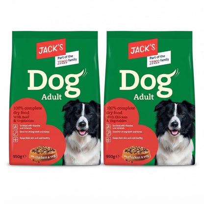 950g x 5 Pack-Jack's Adult Dry Dog Food | Beef or Chicken&Veg|Complete Pet food