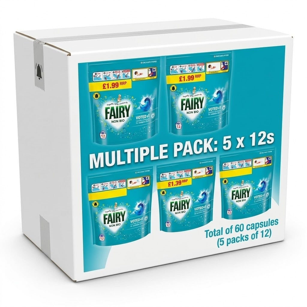 Fairy Non Bio Washing Pods Laundry Detergent Pack 5x12 (60 Washes) Sensitive Ski