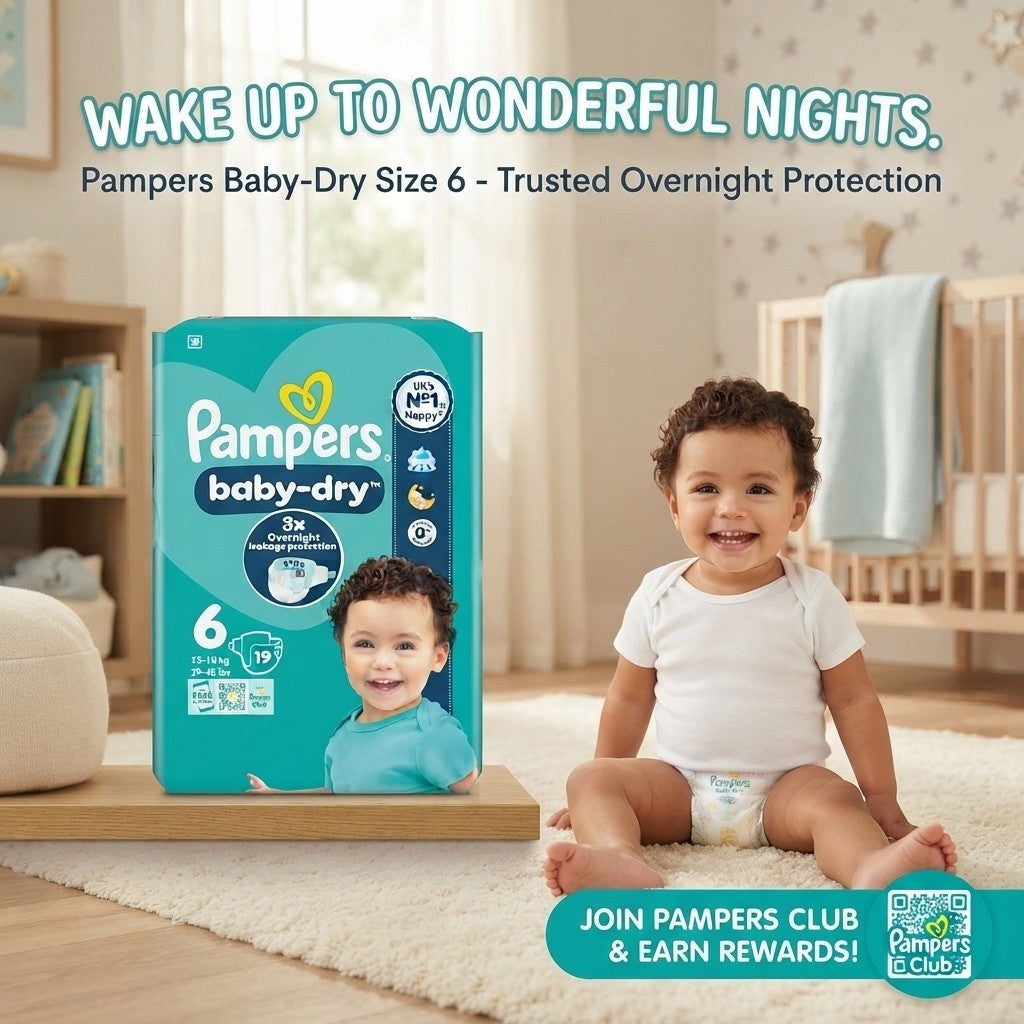 4x 19s Pampers Baby-Dry Size 6 Nappies Overnight Leakage Protection