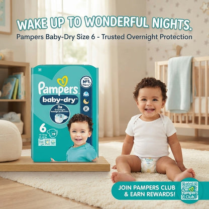 4x 19s Pampers Baby-Dry Size 6 Nappies Overnight Leakage Protection