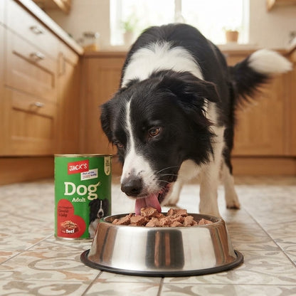 12 x 415g Jack's Adult Dog Food Wet Chunks Beef Chicken Gravy Jelly Wet Cans