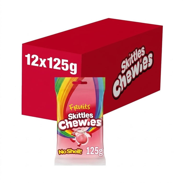 12 x 125g Skittles Chewies No Shell Vegan Sweets Fruit Flavoured Pouch Bag Box