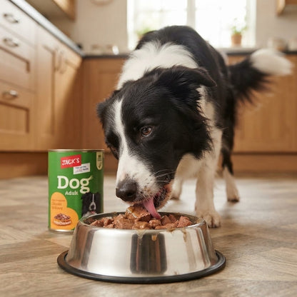 12 x 415g Jack's Adult Dog Food Wet Chunks Beef Chicken Gravy Jelly Wet Cans