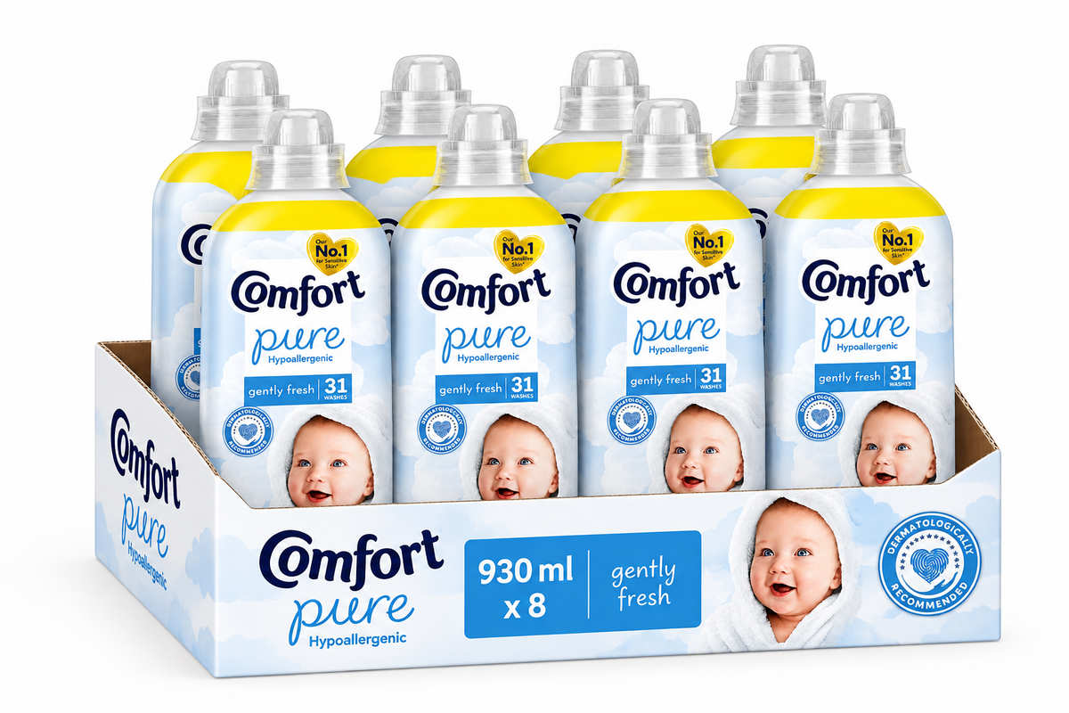 930ml x 8 Comfort Pure Fabric Conditioner - Hypoallergenic Laundry Softener