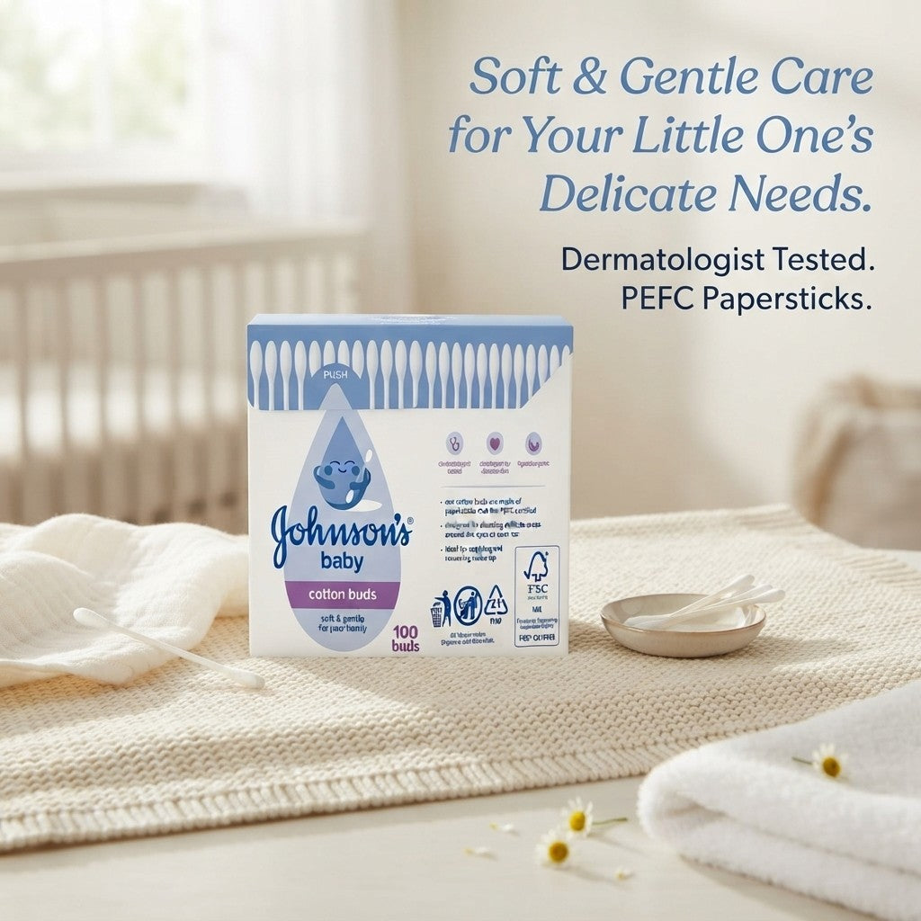 12x 100s PEFC Johnson's Baby Cotton Buds Papersticks Soft & Gentle