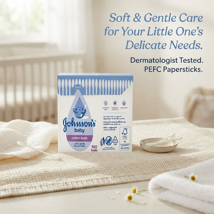 12x 100s PEFC Johnson's Baby Cotton Buds Papersticks Soft & Gentle